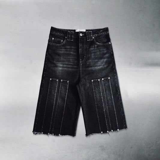 01-99 ABANDON DENIM SHORTS - Black